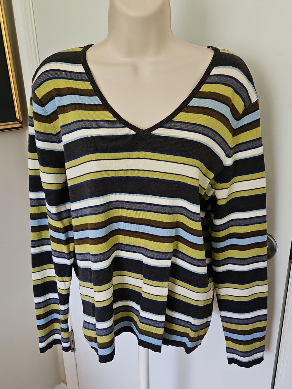 Vintage Talbots Striped V Neck Sweater Size L